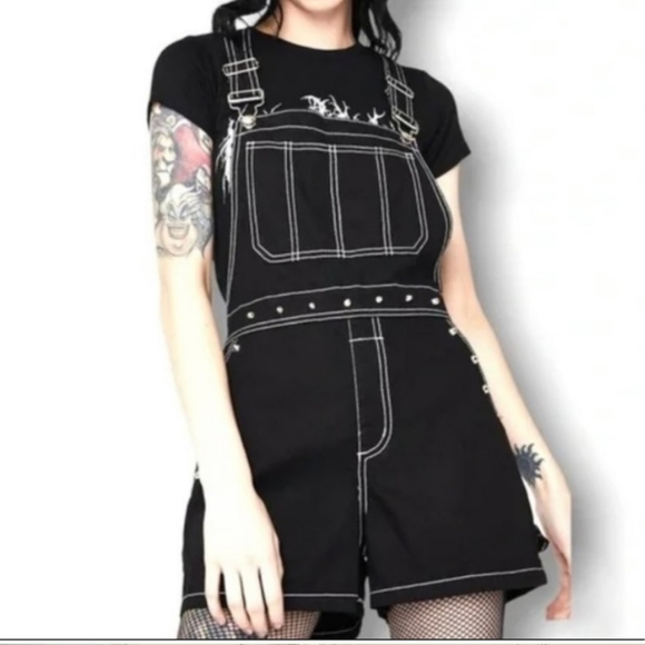 Tripp nyc Denim - Tripp NYC Daang Goodman Darkstreet Studded Goth Punk Bib Overall Shorts sz large